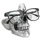 Mrlikale Skull Glasses Stand Holder, Creative Eyeglasses Holder, Sunglasses Spectacle Display Rack, Key Holder Resin Sculptures for Entryway, Home, Office, Desk, Nightstand (Silver)