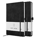 A5 Notebook, 2 Pack Notebook A5 200 Pages 100 GSM Journal Notebook Hardback Notepad with Bookmark, Pen Loop, and Elastic Closure (Black+Black)