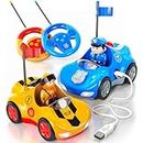 Rechargeable Remote Control Cartoon Cars for Little Kids, 2 Pack Police & Race RC Car - Toys for 3 4 5 6 Year Old Boy - Gifts for Boys Ages 3-6, Birthday Toy Gift Ideas for Toddler, Christmas Kid