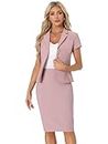 Allegra K Women's Business 2 Piece Suit Set Short Sleeve Blazer Jacket Pencil Skirt Pink X-Large