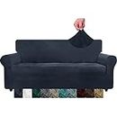CHELZEN Velours Extra Large Sofa Cover 4 sièges Housses de canapé Extensibles épaisses pour Chiens et Animaux de Compagnie (4 Places, Bleu Marine)