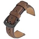 GerbGorb Leather Watch Strap Compatible with Samsung Galaxy Watch 42mm/Gear S2 Sport, 20mm Quick Release Watch Band for Amazfit/Huawei Smart Watch, 20mm Dark Brown+Gunmetal Buckle