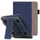 WALNEW Stand Case for 6.8” Kindle Paperwhite 11th Generation 2021- Two Hand Straps Premium PU Leather Book Cover with Auto Wake/Sleep for Kindle Paperwhite Signature Edition ereader (Navy Blue)