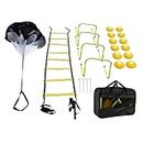 Speed & Agility Training Set - Includes Agility Ladder with Drawstring Bag, 12 Disc Cones, 4 Adjustable Hurdles, 4 Steel Stakes - Exercise Equipment To Boost Fitness, Coordination, Increase Speed, Footwork