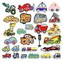 Coudre Patches Children Clothing Decoration Embroidery Cartoon Car Bulldozer Embroidery Cloth Stickers Clothing Accessories Badge Cloth Label Car 27Pcs