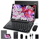 2024 Tablet 10 inch Android 13 Tablets with Octa-Core 2.0 GHz, 14GB RAM 128GB ROM TF 1TB, 5+8MP Camera, 8000mAh, 5G WiFi, Bluetooth 5.0, FACETEL HD Screen Tablet with Keyboard Mouse - Black