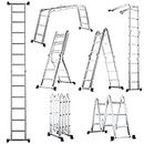 COSTWAY 7-in-1 Folding Ladder, 3.7M Multi-Purpose Aluminum Extension Ladder with Safety Locking Hinge, Portable Heavy Duty Scaffolding Platform Combination Ladder, 150kg Weight Capacity