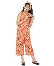 Uptownie Lite Girls Midi Keyhole Jumpsuit (Printed Orange,9-10 Years)