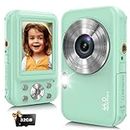 Digital Camera, Bofypoo Compact Camera FHD 1080P 44MP, Vlogging Camera with 16X Digital Zoom, Rechargeable 2.4” Mini Kids Camera with 32GB Memory Card, 2 Batteries for Beginners (Green)