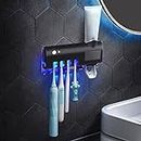UV Toothbrush Rack, Solar USB Charging ABS Housing Smart Toothbrush Holder Energy Saving Multiple Slots Punch Free for Washroom (Black)