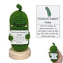 Handmade Emotional Support Pickled Cucumber Gift, Cute Knitting Cucumbe Doll with Positive Affirmation Card, Funny Pickle Stress Relief Squeeze Toys, Desk Decor Give to Friend
