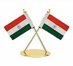 Fonax Khadi National Flag Of India Brass Poles & Oval Shape Base For Car Dashboard, Home & Office Desk Or Table And Corporate Gifting Purpose With Polished Gold Chrome Finished (Only Flag)