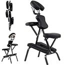 RELAX4LIFE Massage Chair, Folding Adjustable Therapy Chair with Anti-Slip Foot Pads & Carrying Bag, Lightweight Professional Tattoo Chair for Salon Beauty Spa (Black)