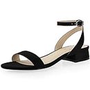 Ankis Black Nude White Red Women Sandals Comfortable Walking Strappy Open Toe Sandals for Women Dressy Summer 1 Inch Low block Heel Flat Adjustable Ankle Strap Wide Available Shoes 2024, Black Suede,