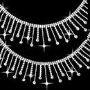 FOIMAS 2 Yard Rhinestone Trim Fringe Rhinestone Ribbon Tassel Chain Irregular Diamond Crystal Beaded Fringe Belt for DIY Sewing Clothing Craft Wedding Accessories Decoration, Silver