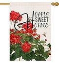 Smilyard Spring Summer Geranium Home Sweet Home House Flag Double Sided Summer Bee Red Floral 4th of July Small Burlap Yard Flag Garden Seasonal Farmhouse Outside Outdoor Decoration 28x40 Inch