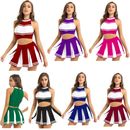 Costume de Pom Pom Girl Femmes Uniforme Cheerleading Haut Court et Jupe Plisée