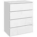 HOMCOM 4 Drawer Dresser for Bedroom, High Gloss Chest of Drawers with Metal Runners and Groove Handles, White