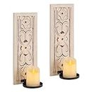 Sziqiqi Wooden Candle Sconce Wall Candle Holder - Vintage Wall-Mount Pillar Candles Holders Rusitc Wall Sconces with Flower Embossed Design Wall Art Decorations for Living Room Farmhouse