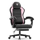 Dowinx Gaming Stuhl Racing Gamer Stuhl mit Frühling Kissen, Ergonomischer Gaming Sessel mit Massage Lendenwirbelstütze, Bürostuhl PU Leder PC-Stuhl Verbreiterte Rückenlehne 150KG, rosa