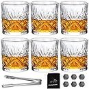 Whiskey Glasses 300ml Set of 6 Crystal Whisky Tumblers Vintage Whiskey Glass Cups Lead Free Drinking Glasses for Scotch Bourbon Brandy Rum Cocktail Drinkware Glassware Barware Home Bar Party