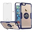 Asuwish Funda para iPhone 6 Plus/6s Plus con Cristal Protector de Pantalla y Metal Magnética Anillo, Transparente Soporte Antigolpes Carcasa para i 6Plus 6sPlus S S6 + 6+ 6s+ Phone Case Azul