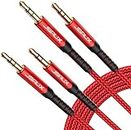 AUX Cable 3.5mm Audio Cord, JSAUX【2 Pack 4ft】 Male to Male Headphone Jack Auxiliary Stereo Nylon Braided Cord Compatible with Beats, Car/Home Stereos, Speaker, iPhone, iPod, Sony, Echo Dot - Red