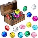 Diving Gem Pool Toy 15 Big Colorful Diamonds Set with Big Treasure Chest Pirate Box Underwater Gem Diving Toys Set Dive Throw Toy Set Swimming training Gift Toy for Summer Swimming Pool Party Supplies