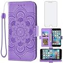 Asuwish Compatible with iPhone 6plus 6splus 6/6s Plus Wallet Case and Glass Screen Protector Flip Card Holder Cell Phone Cover for iPhone6 6+ iPhone6s 6s+ i 6P 6a S Six iPhone6splus Women Men Purple