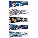 5Pcs/Set Women Ethnic Yoga Headband Colorful Floral Leaves Leopard Printed Sports Running Wide Hairband Fitness Sweat Absorption Headwrap Princess