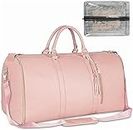 Water Resistant Travel Duffel Bags with Shoe Pouch, Convertible Carry on Garment Bags for Travel for Women,Garment Duffle Bag,Pink