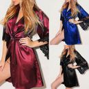WomenNightwear Lace Satins Silk Nightdress Gown Robe Sleepwear Kimono Robe ^:^