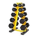 CAP Barbell 150 LB Coated Hex Dumbbell Weight Set with Vertical Rack, Yellow, New Edition