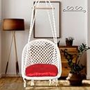 Patiofy Cotton D Shape Hammock Hanging Swing Chair/Jhula for Adults & Kids/Swing for Balcony, Indoor, Outdoor, Home, Garden/Capacity Upto 120Kgs/ Includes Free Hanging Kit & Cushion (White)