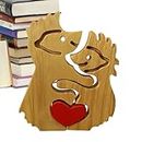 Bear Family Wooden Art Puzzle,Wood Bear Art Sculptures - Heart Puzzle Desktop Ornament for Kitchen, Home, Party, Bedroom Borato