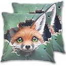 FRODOTGV Little Fox Behind Green Broken Wall My Pillow Cases - Federa per cuscino con cerniera, per letto matrimoniale, 100% cotone, con cerniera, 40,6 x 40,6 cm