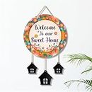 C4Crafts Stylish Wooden Welcome To Our Sweet Home Wall Hanging For Home Decor (21 inch X 11.5 inch, Multicolor)