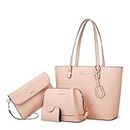 Ikaif Premium Women's Handbags - Versátiles Bolsos Grandes De Hombro Y Cruzados De Cuero De PU, Conjunto De Moda De 4 Piezas, Ideal para Uso Diario (Rosa)