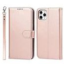 Cavor for iPhone 11 Wallet Case for Women, Flip Folio Kickstand PU Leather Case with Card Holder Wristlet Hand Strap, Stand Protective Cover for iPhone11 6.1'' Phone Cases-Rose Gold