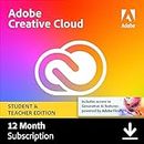 Adobe Student & Teacher Edition Creative Cloud | Validation Required | 12-Month Subscription with Auto-Renewal, PC/Mac