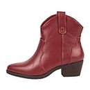 KAYDAY ~ LISA ~ Women's Western Cowboy Cowgirl Stitched Ankle Boots, Red Pu, 5 UK