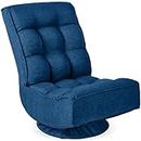 Best Choice Products Reclining Folding Floor Gaming Chair for Home, Office, Lounging, Reading w/ 360-Degree Swivel, 4 Adjustable Positions, Tufted Cushions - Dark Blue