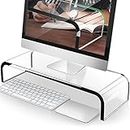 AboveTEK Premium Acrylic Monitor Stand, Large Size Monitor Riser/Computer Stand for Home Office Business w/Sturdy Platform, PC Desk Stand for Keyboard Storage & Multi-Media Laptop Printer TV Screen