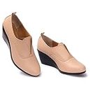 Bella Toes Casual Synthetic Leather Womens Solid Wedge Heel Slip-On Shoes (Peach, Numeric_7)