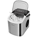 LIVINGbasics Portable Ice Maker, 26lbs in 24 Hours,1.2L Water Tank,9 Cubes Ready in 6 Mins, Stainless Steel with View-Window Countertop Ice Machine for Home Kitchen Office Bar Party