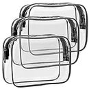 F-color Clear Makeup Bags - Clear Travel Bags for Toiletries 3 Pack TSA Approved Toiletry Bag Clear Toiletry bags Quart Size Travel Bag, Carry on Airport Airline Compliant Bag, Pure Black