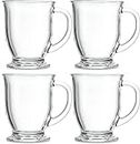 WRINGO 450ml Glass Coffee Mugs Clear Coffee Cups with Handles Perfect for Latte, Cappuccino, Espresso Coffee, Tea and Hot Beverages, Set of (4)