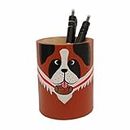 MAGIC WOOD Wooden Animals Pen Container, Round Pen Holder, Wooden Pen Container, Desk Organiser, Round Square Made of Wood, DIY Pen Holder for Storage of Pencils (St Bernard Dog)