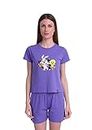 VISO Women's Cotton Printed Top and Short Set: Comfy Nightwear & Sleepwear (Purple-L)