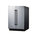 Summit Appliance FFRF24SS 24" Wide Built-In Refrigerator-Freezer, All-in-one Design, Stainless Steel Door Fronts, Black Cabinet, 115V AC/60Hz, High Temperature Alarm, LED Lighting, Digital Thermostat